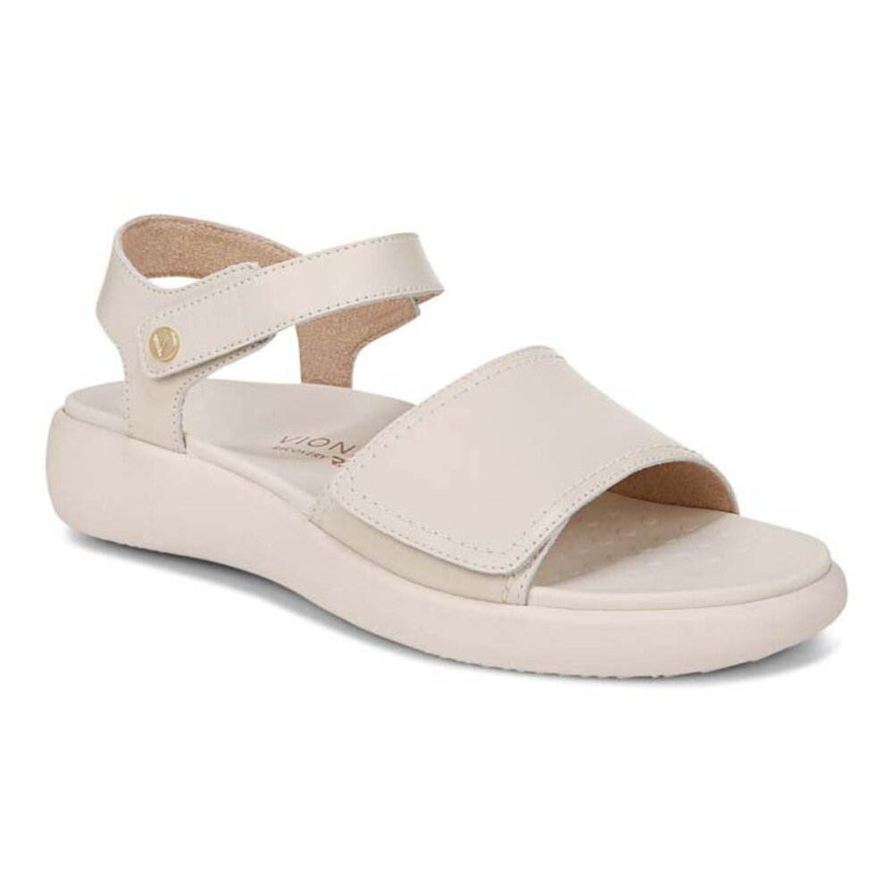 Vionic Womens Awaken Cream Recovery Leather Platform Banded Open Toe Sandals 9